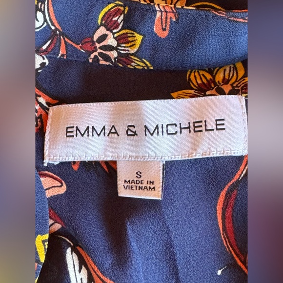 Emma & Michele Navy Floral V-Neck Drop Waist Dress small EUC - Picture 6 of 7